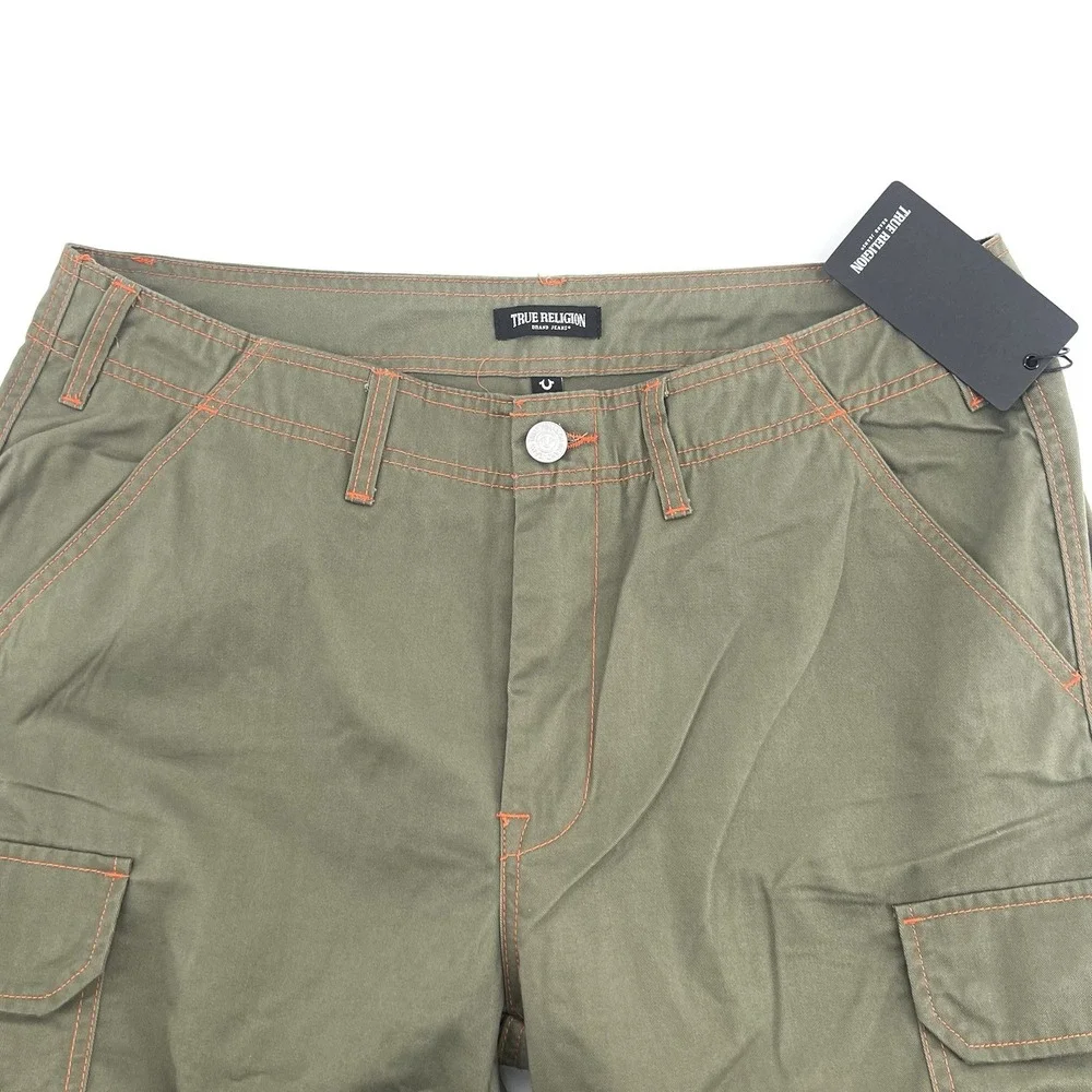 True‎ Religion Cargo Pants Men's 34 Green Kalamata Orange Stitching NWT $159 NEW